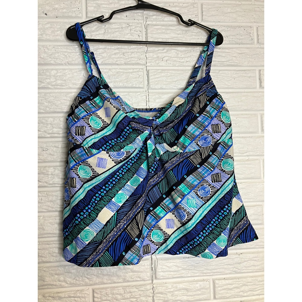 Swimsuits For All Shore Club Tankini Top Women 18 Blue Geometric Excellent Twist